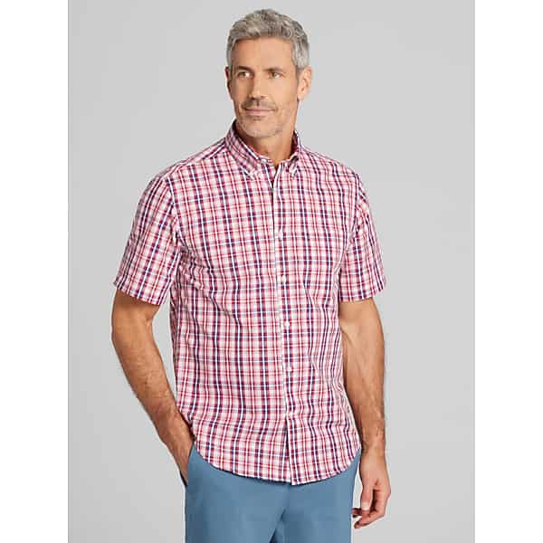 Wilke-Rodriguez Big & Tall Men's Modern Fit Plaid Short Sleeve Button Down Shirt Red - Size: 2XLT