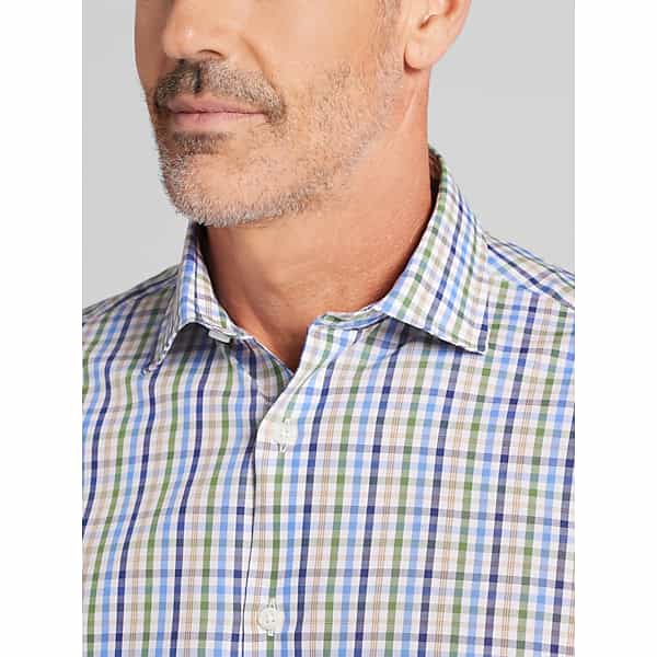 Wilke-Rodriguez Men's Modern Fit Roadmap Check Button Up Shirt Blue/Green - Size: Small