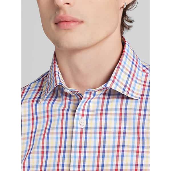 Wilke-Rodriguez Big & Tall Men's Modern Fit Roadmap Check Button Up Shirt Red/Yellow - Size: XXL