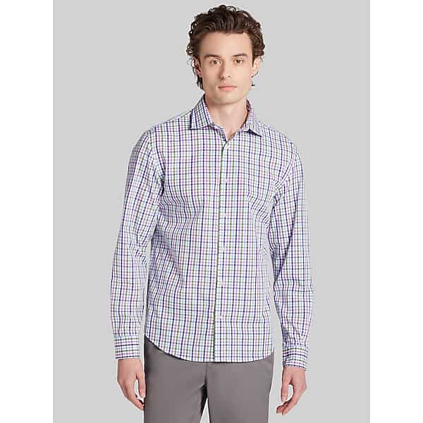 Wilke-Rodriguez Mens Modern Fit Roadmap Check Button Up Shirt Purple/Green - Size: Medium