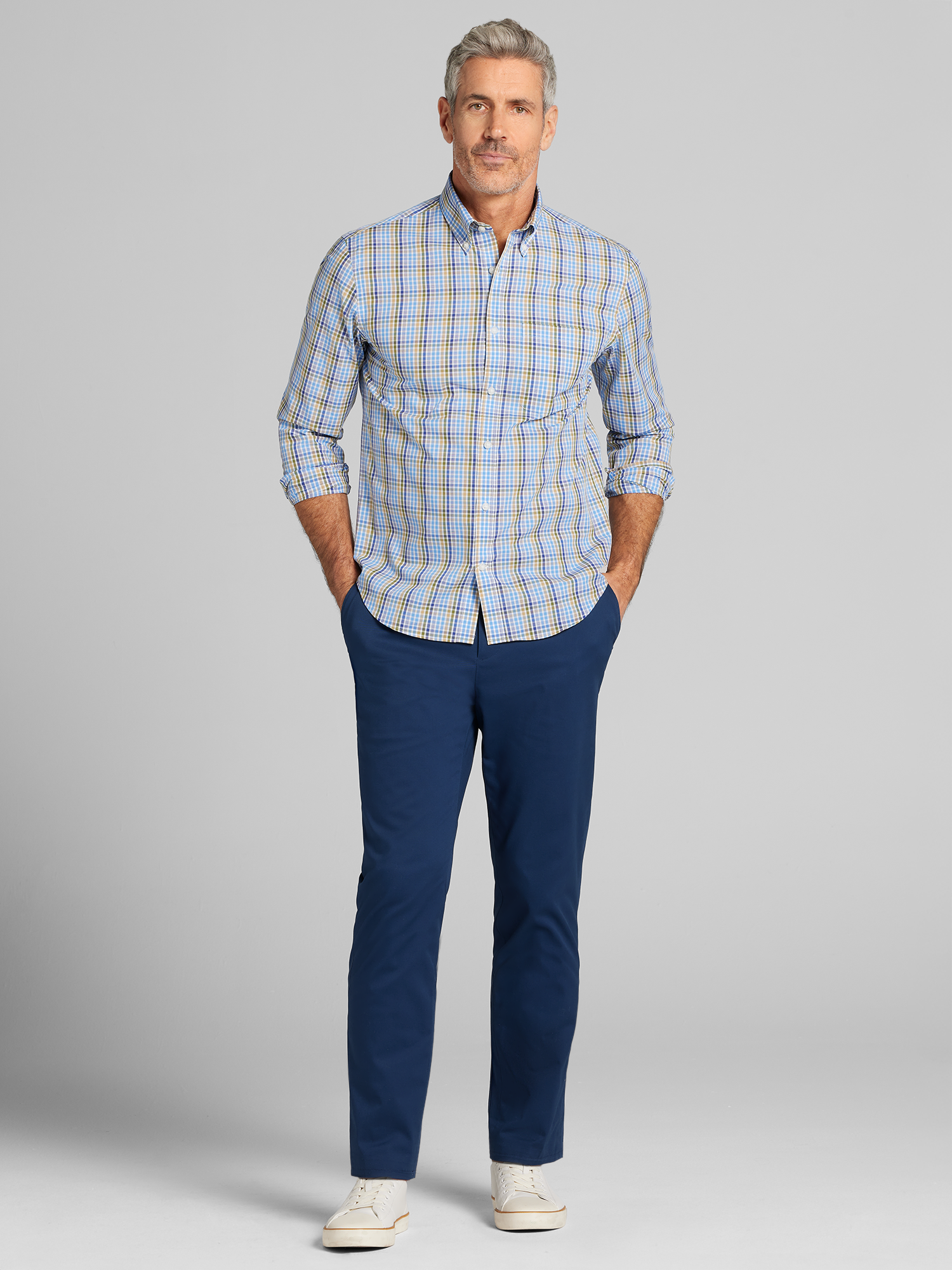 Modern Fit Check Button Up Shirt