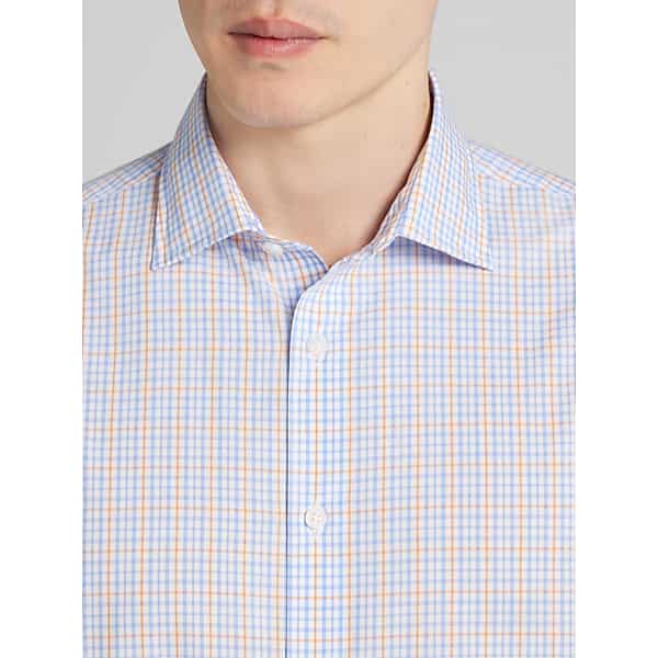 Wilke-Rodriguez Big & Tall Men's Modern Fit Plaid Button Up Shirt Blue/Apricot - Size: LT