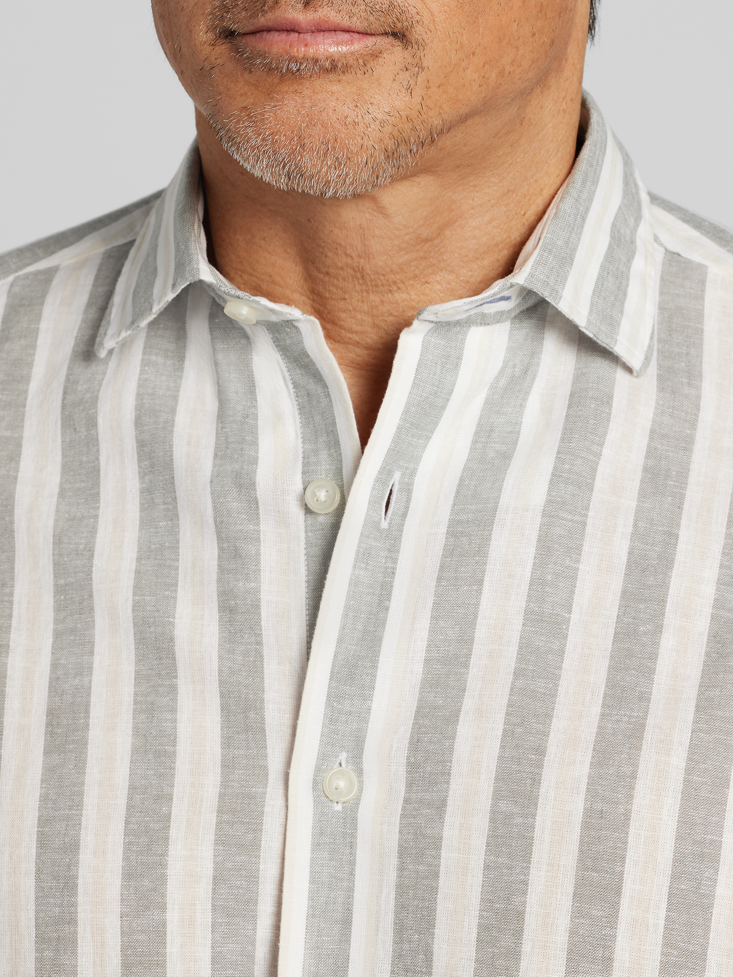 Modern Fit Linen Blend Stripe Button Up Shirt