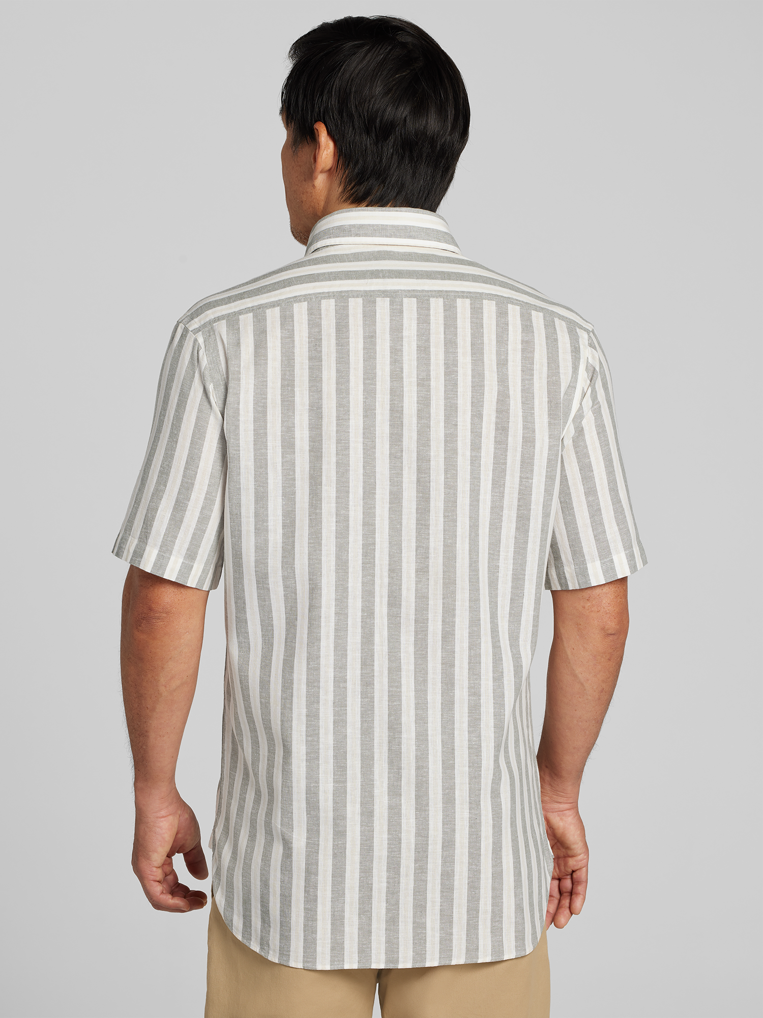 Modern Fit Linen Blend Stripe Button Up Shirt