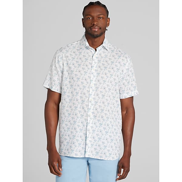 Joseph Abboud Big & Tall Men's Classic Fit Short Sleeve Button Up Shirt Teal - Size: XLT