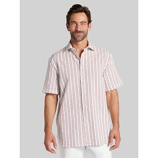 Joseph Abboud Big & Tall Men's Classic Fit Cotton Blend Short Sleeve Button Up Shirt Rust - Size: LT