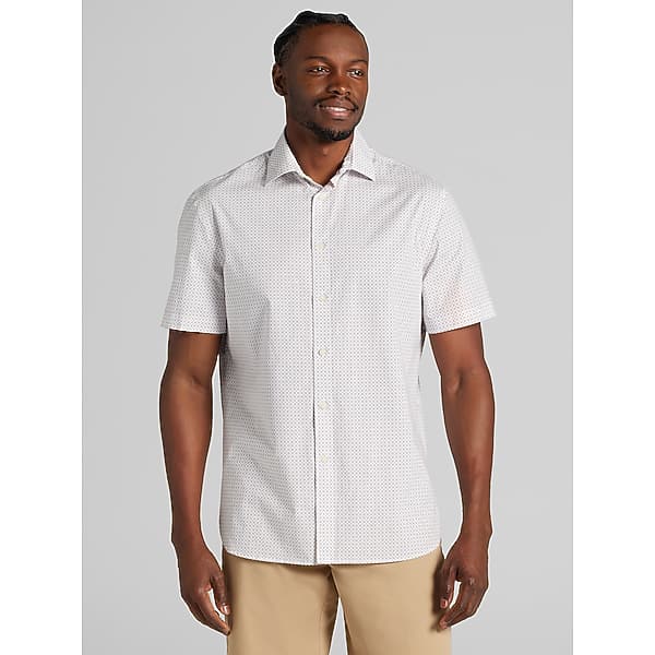 Joseph Abboud Big & Tall Men's Classic Fit Cotton Blend Short Sleeve Button Up Shirt Rust/White - Size: 3X