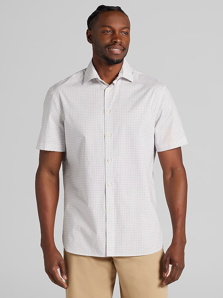 Classic Fit Cotton Blend Short Sleeve Button Up Shirt | Rust/White - Size:  4X