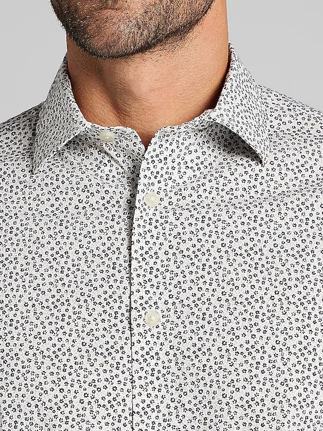 Joseph Abboud Classic Fit Cotton Blend Short Sleeve Button Up Shirt, White/Black - Image 2 of 4