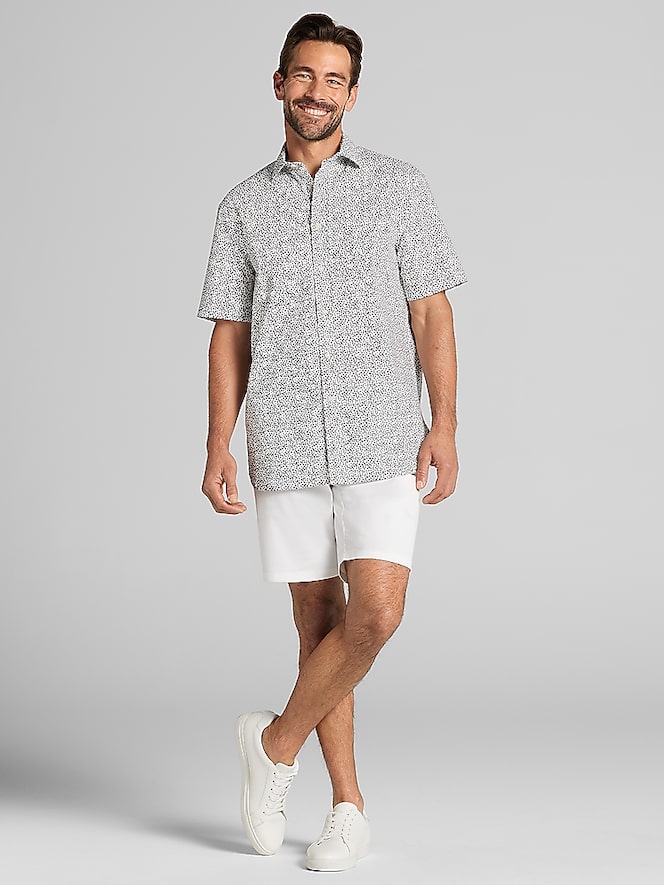 Joseph Abboud Classic Fit Cotton Blend Short Sleeve Button Up Shirt, White/Black - Image 3 of 4