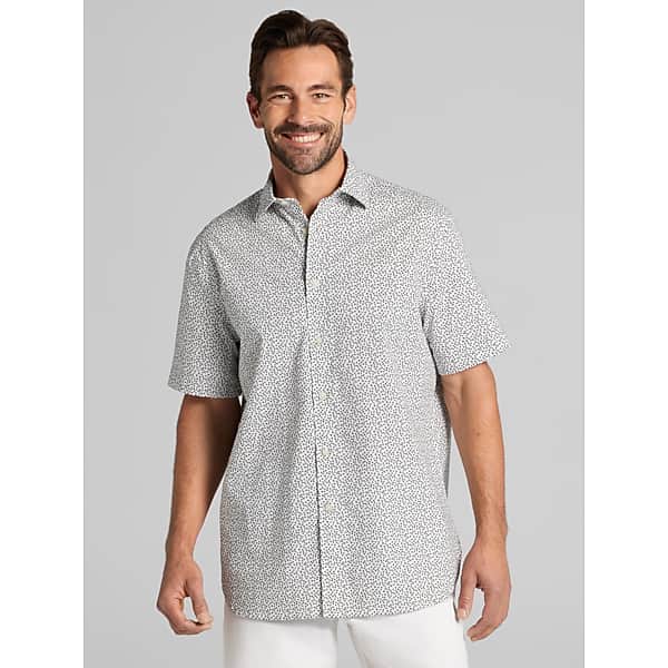 Joseph Abboud Big & Tall Men's Classic Fit Cotton Blend Short Sleeve Button Up Shirt White/Black - Size: 2X