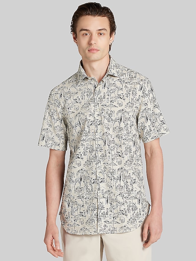 Joseph Abboud Modern Fit Cotton Blend Short Sleeve Button Up Shirt