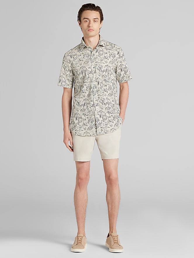 Joseph Abboud Modern Fit Cotton Blend Short Sleeve Button Up Shirt