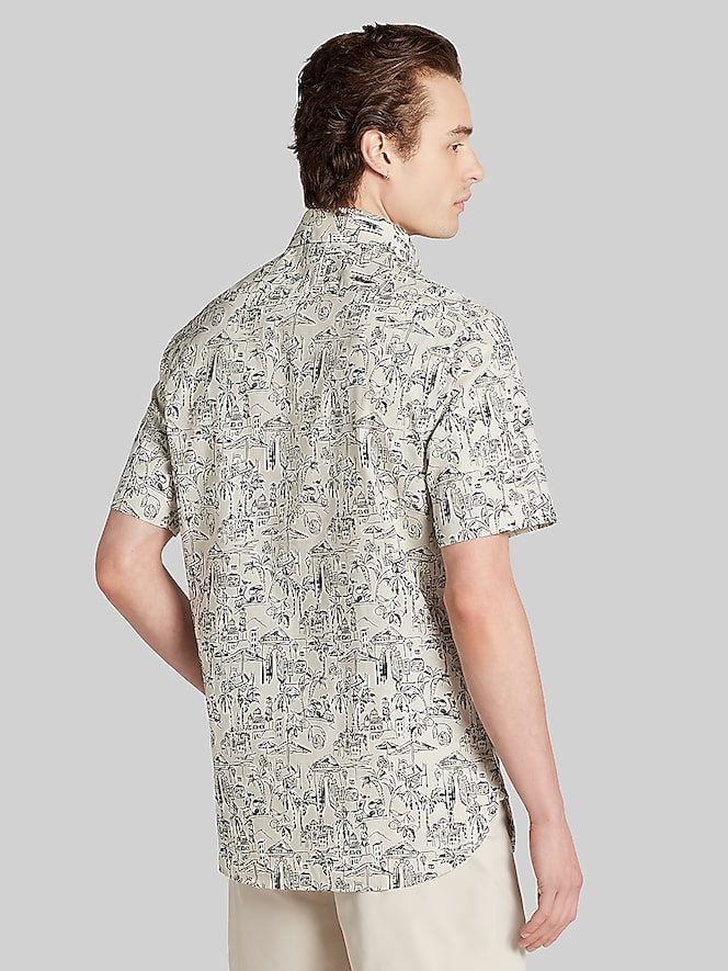 Joseph Abboud Modern Fit Cotton Blend Short Sleeve Button Up Shirt