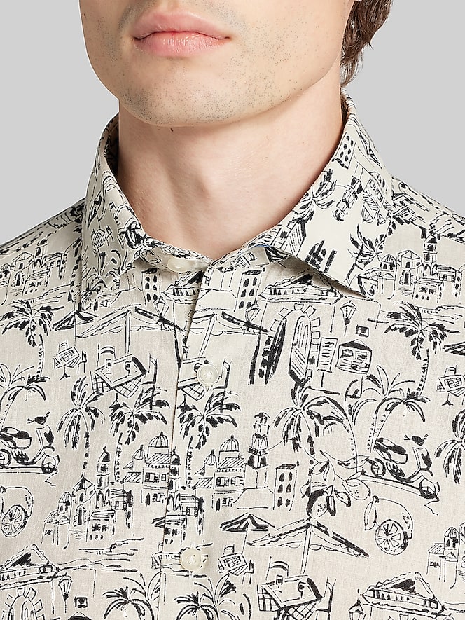 Joseph Abboud Modern Fit Cotton Blend Short Sleeve Button Up Shirt