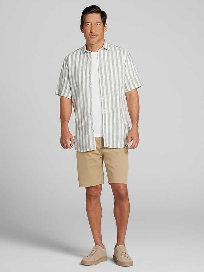 Joseph Abboud Modern Fit Cotton Blend Short Sleeve Button Up Shirt, Green - Image 3 of 4