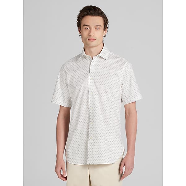 Joseph Abboud Men's Modern Fit Cotton Blend Short Sleeve Button Up Shirt White - Size: Large