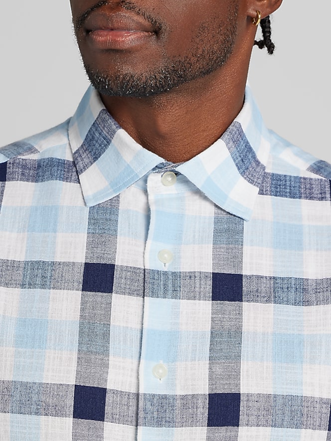 Joseph Abboud Classic Fit Plaid Woven Short Sleeve Button Up Shirt