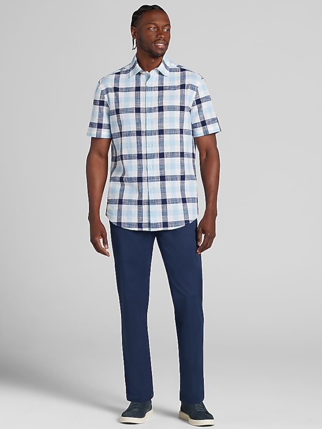 Joseph Abboud Classic Fit Plaid Woven Short Sleeve Button Up Shirt