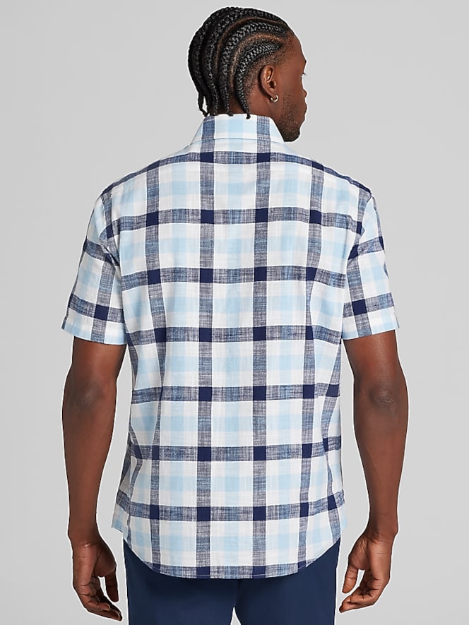 Joseph Abboud Classic Fit Plaid Woven Short Sleeve Button Up Shirt