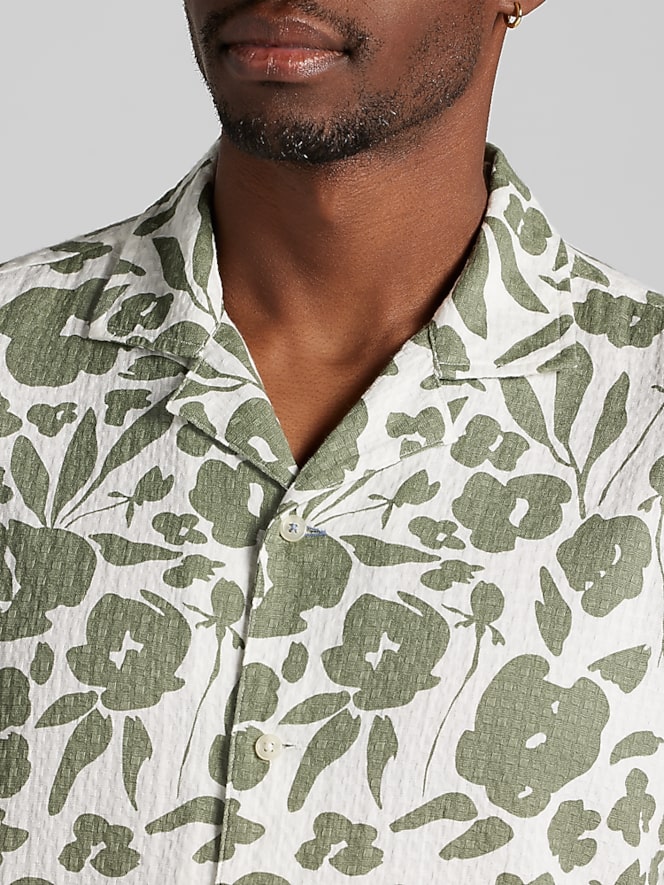 Joseph Abboud Modern Fit 100% Cotton Floral Camp Shirt