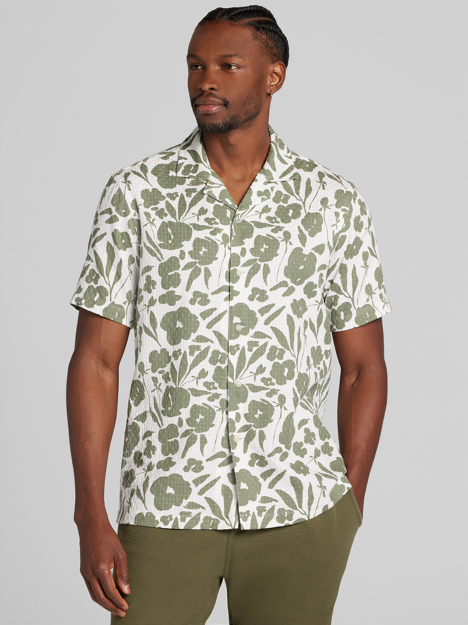 Modern Fit 100% Cotton Floral Camp Shirt