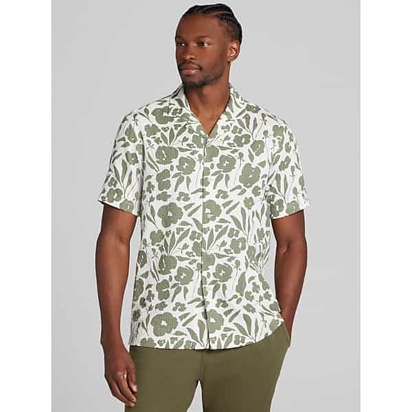 Joseph Abboud Big & Tall Men's Modern Fit 100% Cotton Floral Camp Shirt Green - Size: 1X