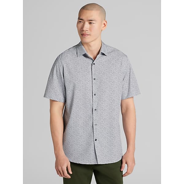 Awearness Kenneth Cole Big & Tall Men's CHILLFLEX Modern Fit Short Sleeve 4-Way Stretch Button Up Shirt Black/Purple - Size: XXL