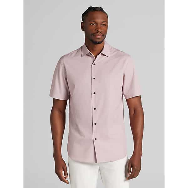Awearness Kenneth Cole Big & Tall Men's CHILLFLEX Modern Fit Short Sleeve 4-Way Stretch Button Up Shirt Red - Size: LT