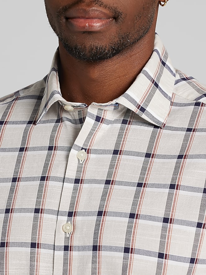 Joseph Abboud Modern Fit Woven Plaid Short Sleeve Button Up Shirt