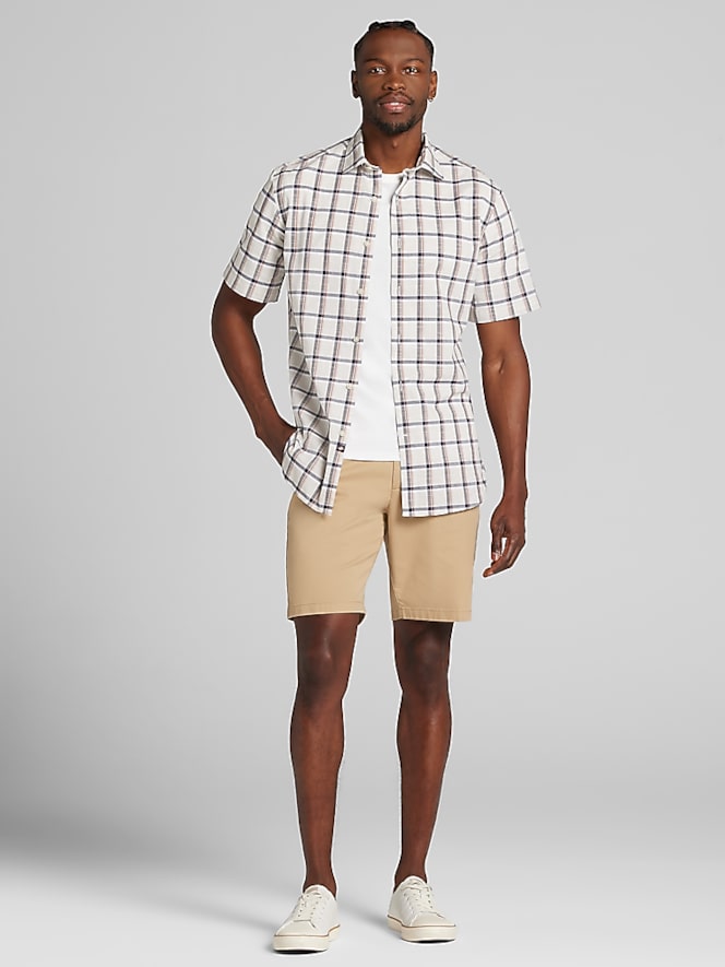 Joseph Abboud Modern Fit Woven Plaid Short Sleeve Button Up Shirt