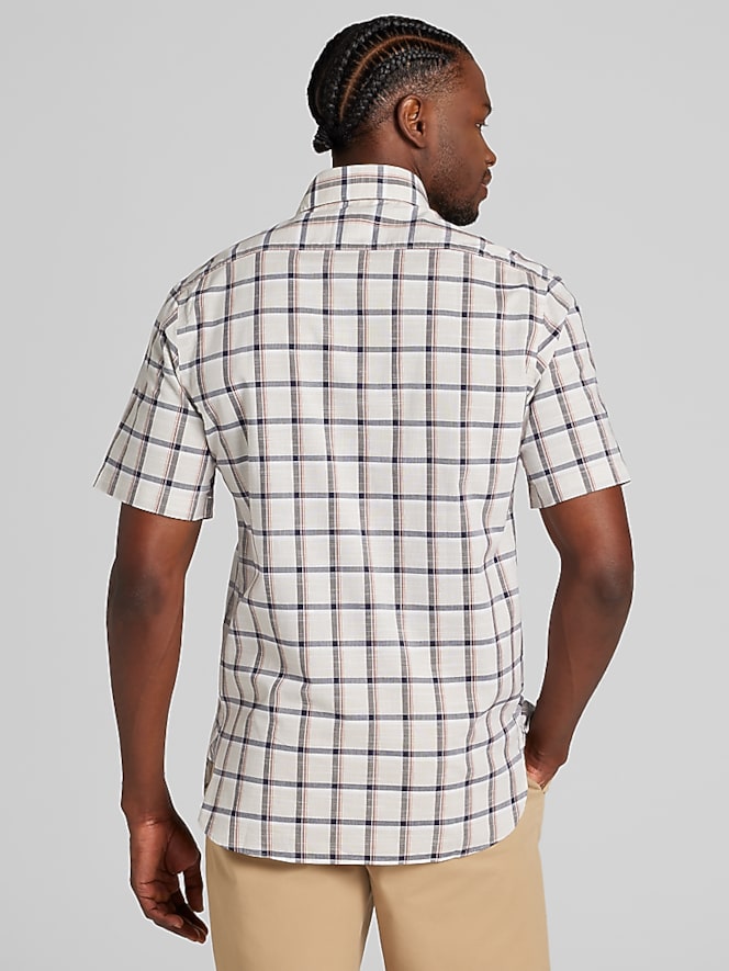 Joseph Abboud Modern Fit Woven Plaid Short Sleeve Button Up Shirt