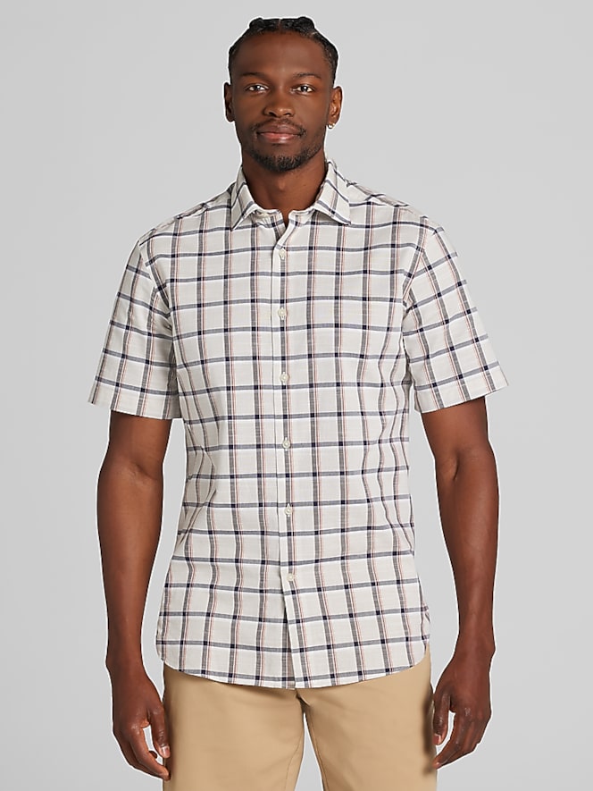 Joseph Abboud Modern Fit Woven Plaid Short Sleeve Button Up Shirt