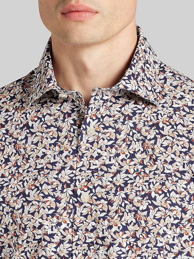 Joseph Abboud Modern Fit Micro Floral Short Sleeve Woven Shirt