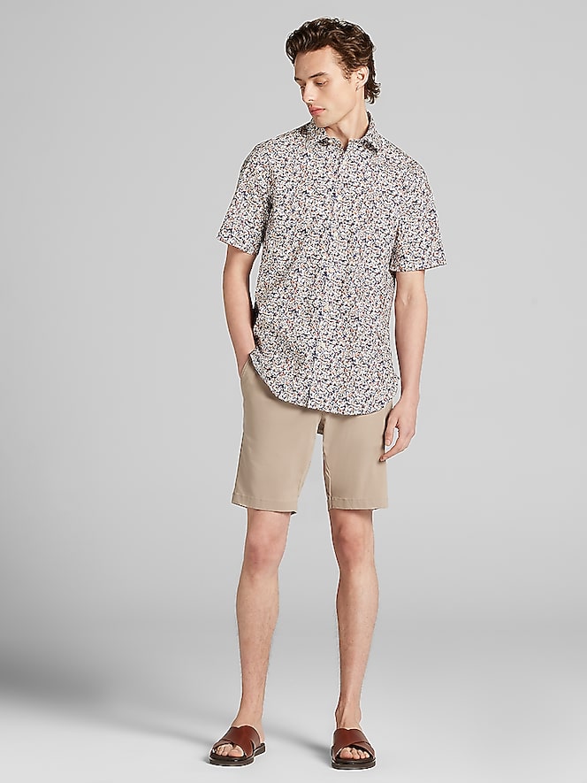 Joseph Abboud Modern Fit Micro Floral Short Sleeve Woven Shirt