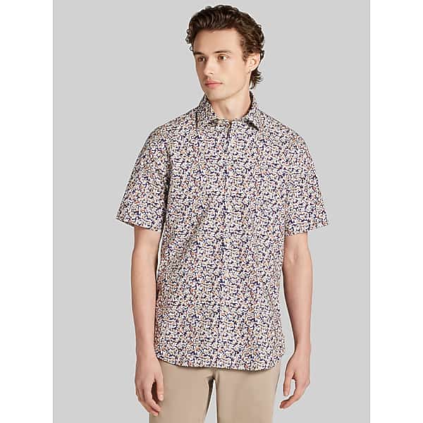 Joseph Abboud Men's Modern Fit Micro Floral Short Sleeve Woven Shirt Navy - Size: Large