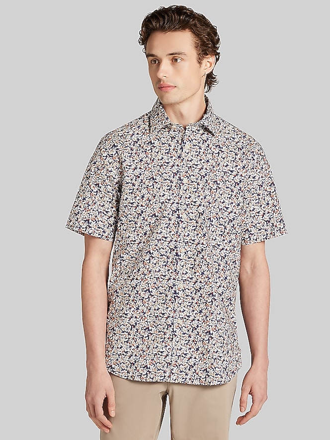Joseph Abboud Modern Fit Micro Floral Short Sleeve Woven Shirt