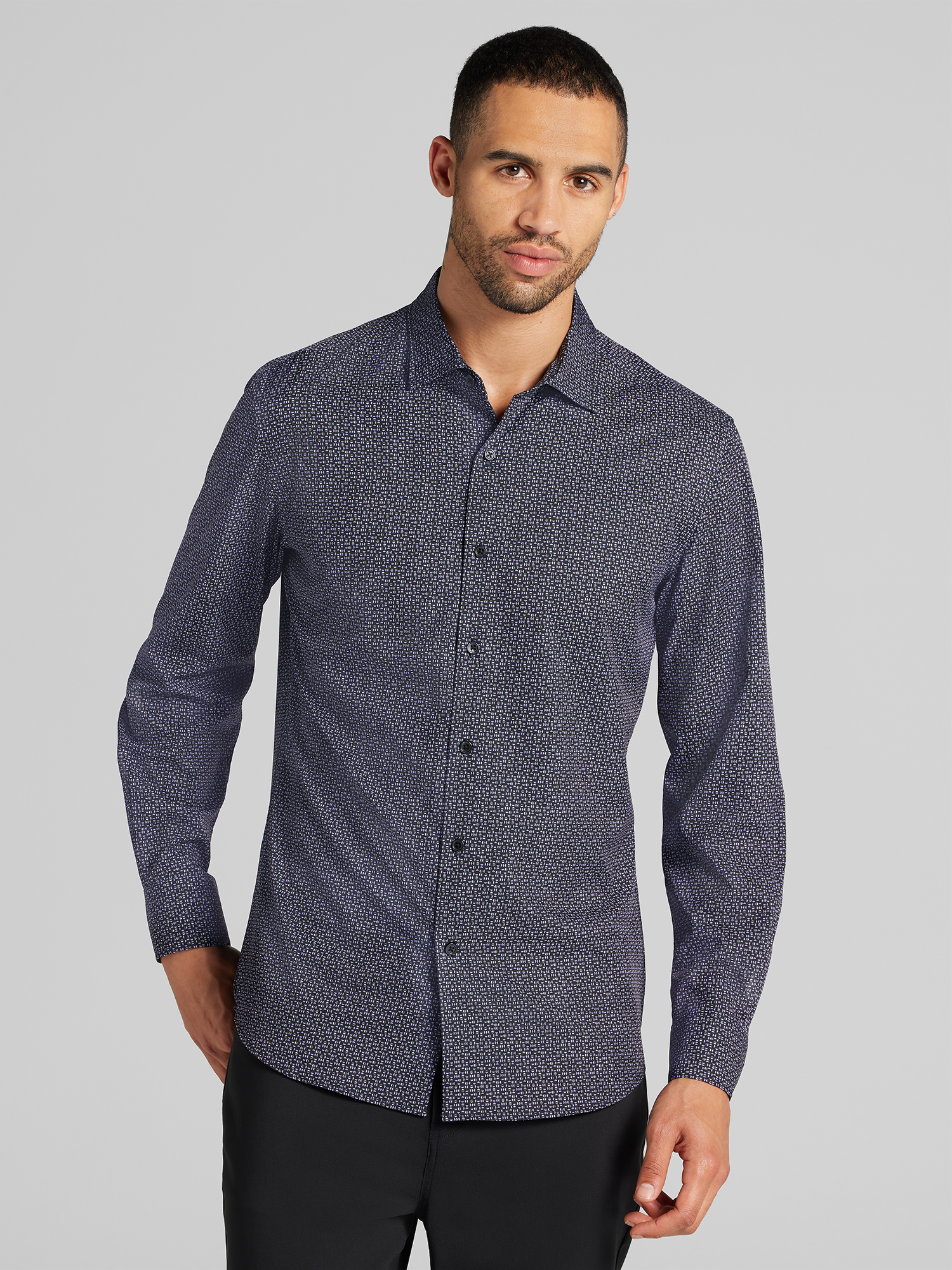 Slim Fit Geo 4-Way Stretch Button Up Shirt