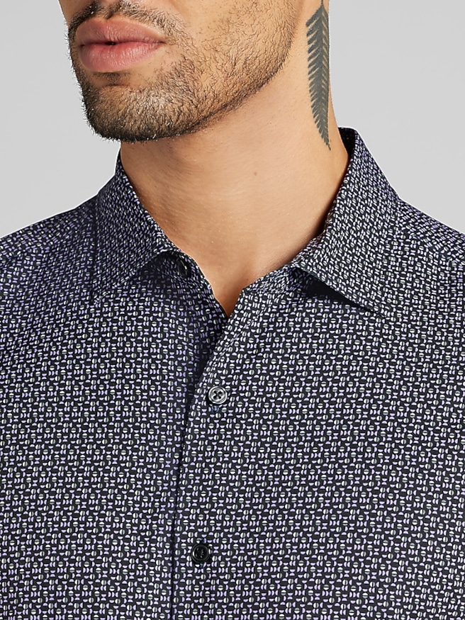 Awearness Kenneth Cole Men's Geo 4-Way Stretch Button Up Shirt , Black/Purple