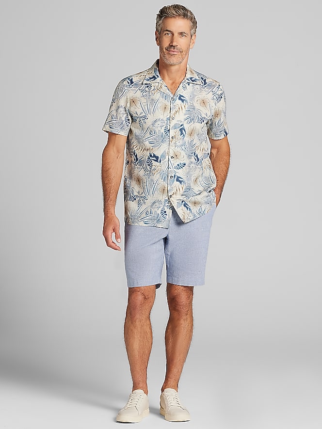 Joseph Abboud Modern Fit Tropical Leaf Camp Shirt
