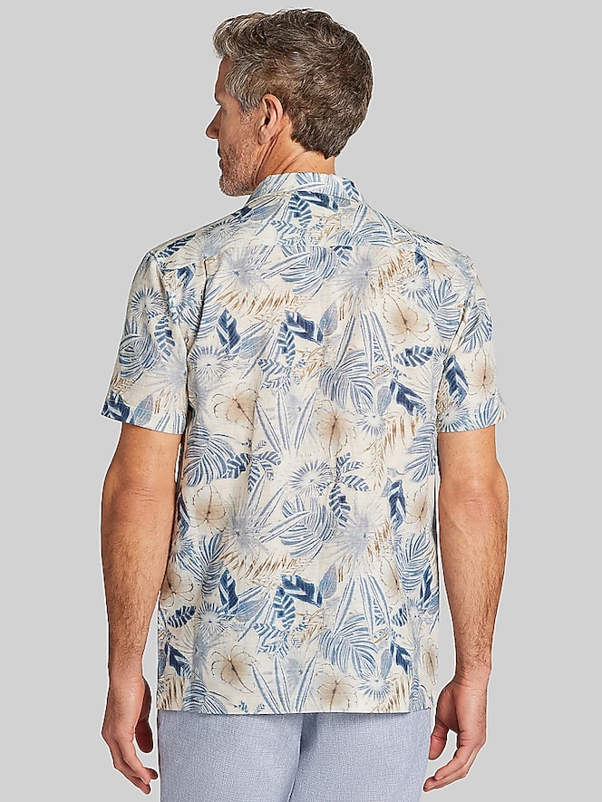 Joseph Abboud Modern Fit Tropical Leaf Camp Shirt