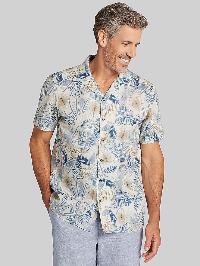 Joseph Abboud Modern Fit Tropical Leaf Camp Shirt