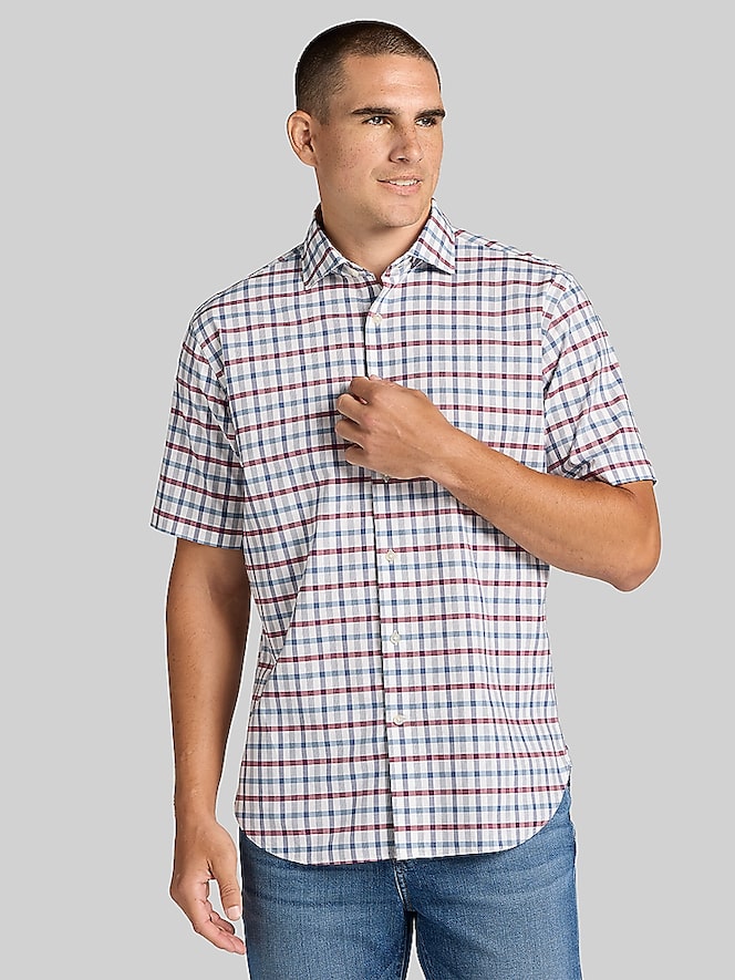 Joseph Abboud Modern Fit Short Sleeve Check Button Up Shirt