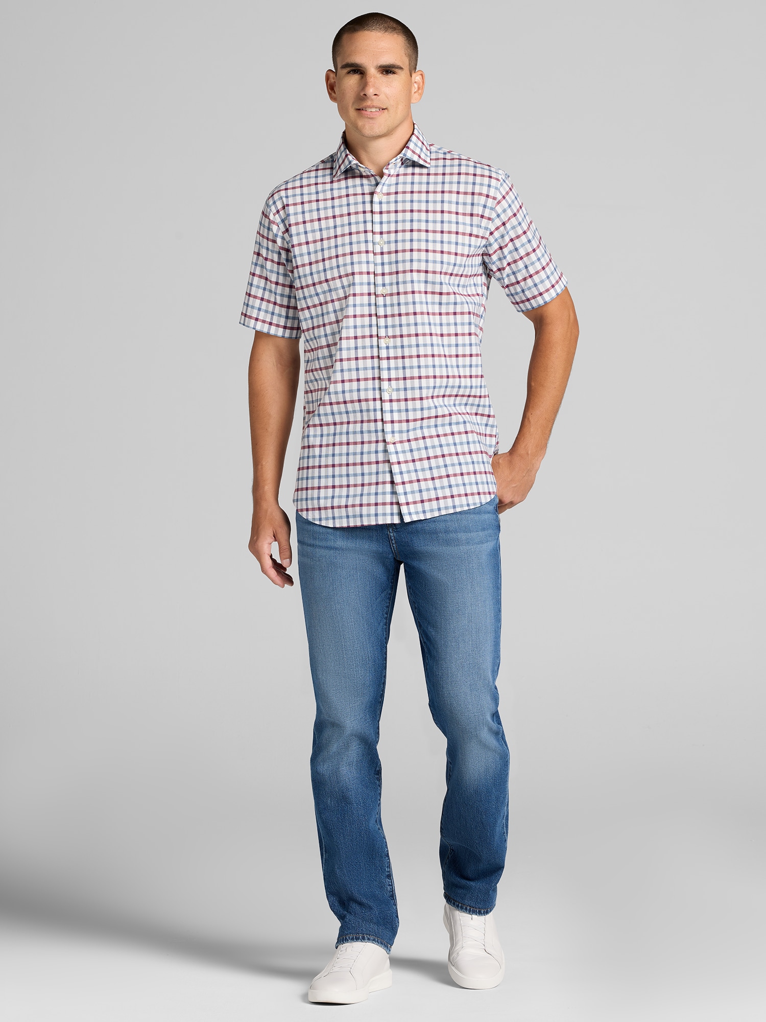 Modern Fit Short Sleeve Check Button Up Shirt