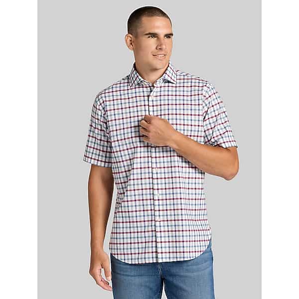 Joseph Abboud Men's Modern Fit Short Sleeve Check Button Up Shirt White - Size: Small