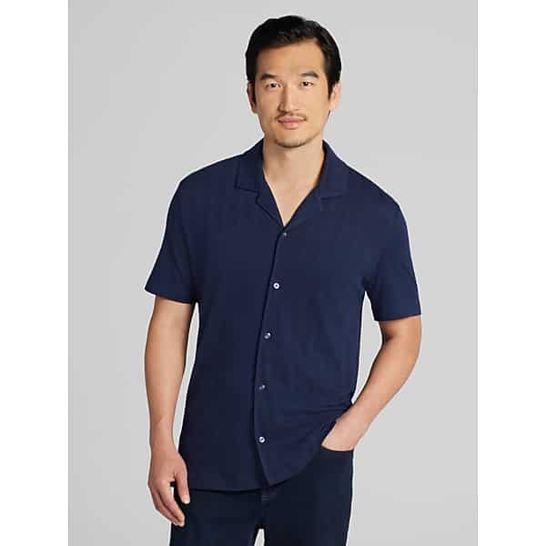 Joseph Abboud Big & Tall Men's Modern Fit Textured Stripe Knit Camp Shirt Navy Blazer - Size: 3X