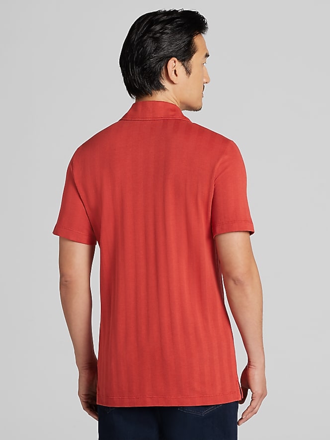Joseph Abboud Modern Fit Textured Stripe Knit Camp Shirt, Cinnabar - Image 4 of 4