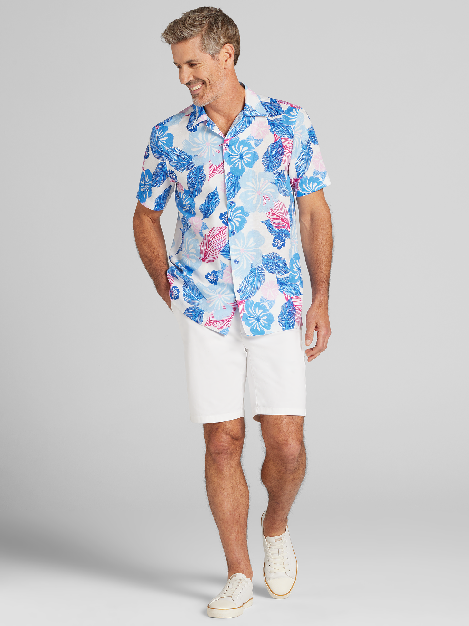 Modern Fit Tropical Floral Camp Shirt