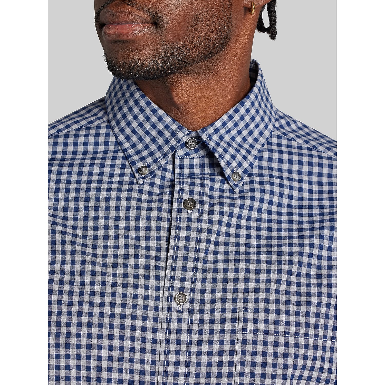 Joseph Abboud Classic Fit Check Button Up Shirt in Navy and Blue – Men’s Long Sleeve Cotton Stretch Dress Shirt, Size Small