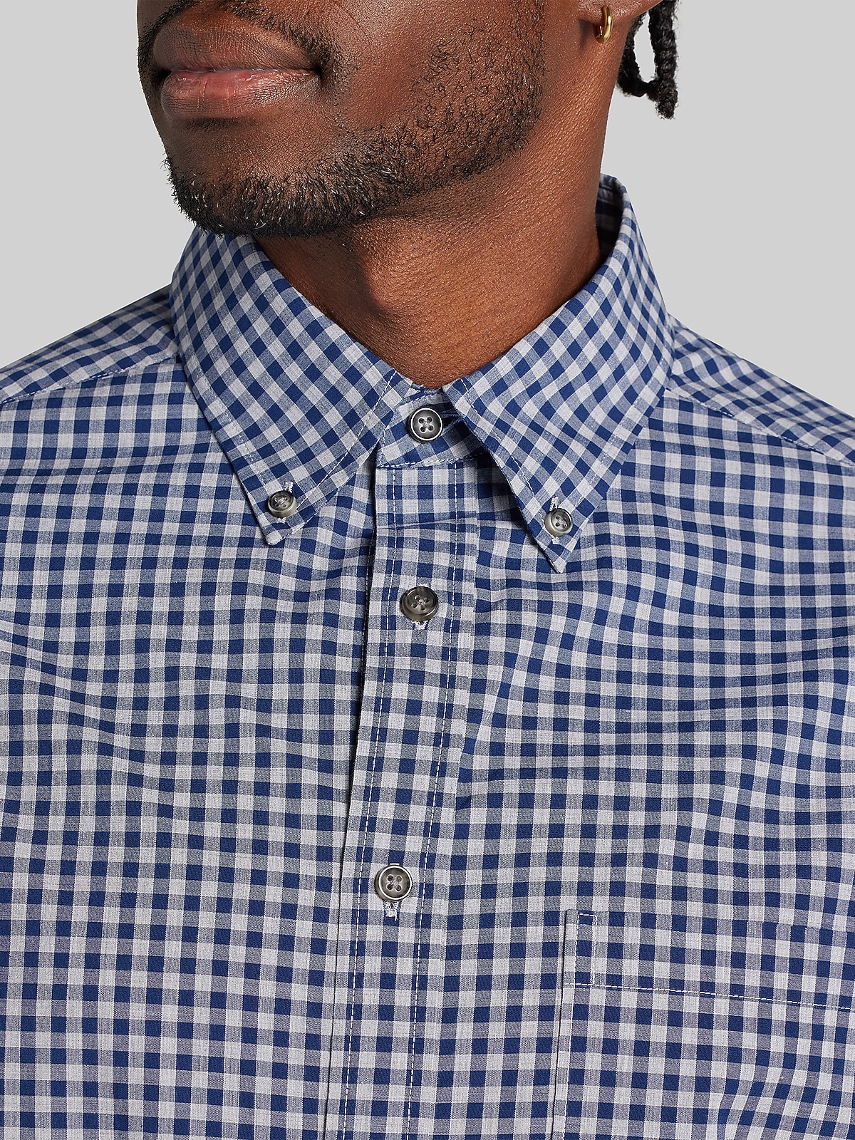 Joseph Abboud Classic Fit Check Button Up Shirt, Navy - Blue